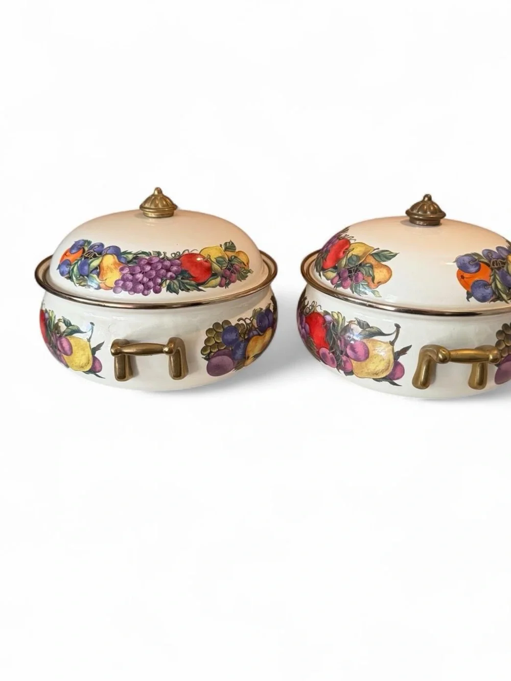 2 vintage Fruit-Pattern Covered Ceramic Covered Casserole Dish’s/ Dutch ovens